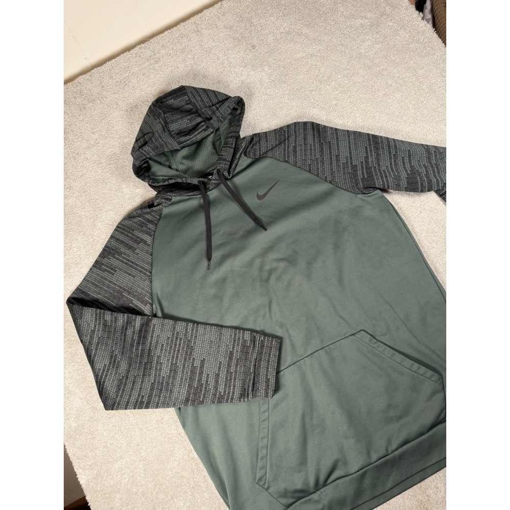 Nike Dri-Fit Hoodie Men 2XLT Olive Green Spell-out All Over Print Hood/Sleeves *